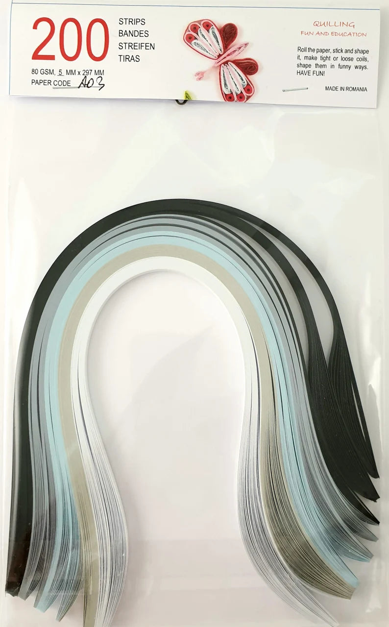 Lively Paper Creations A03 - Gray Shades - Mixed Pack Quilling Paper Strips