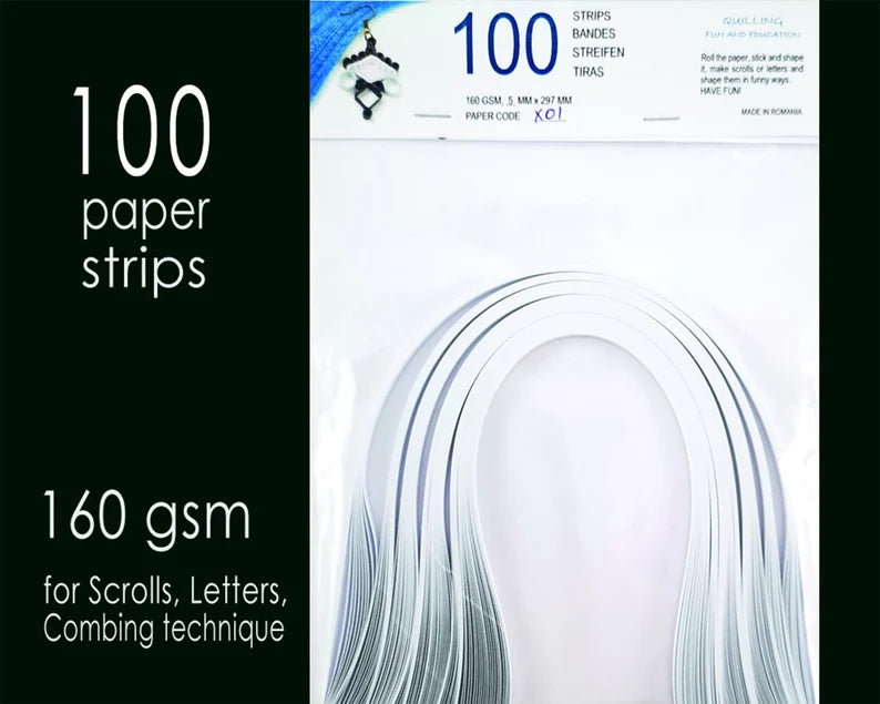 Lively Paper Creations X01 - White - Cardstock Solid Color Quilling Paper Strips