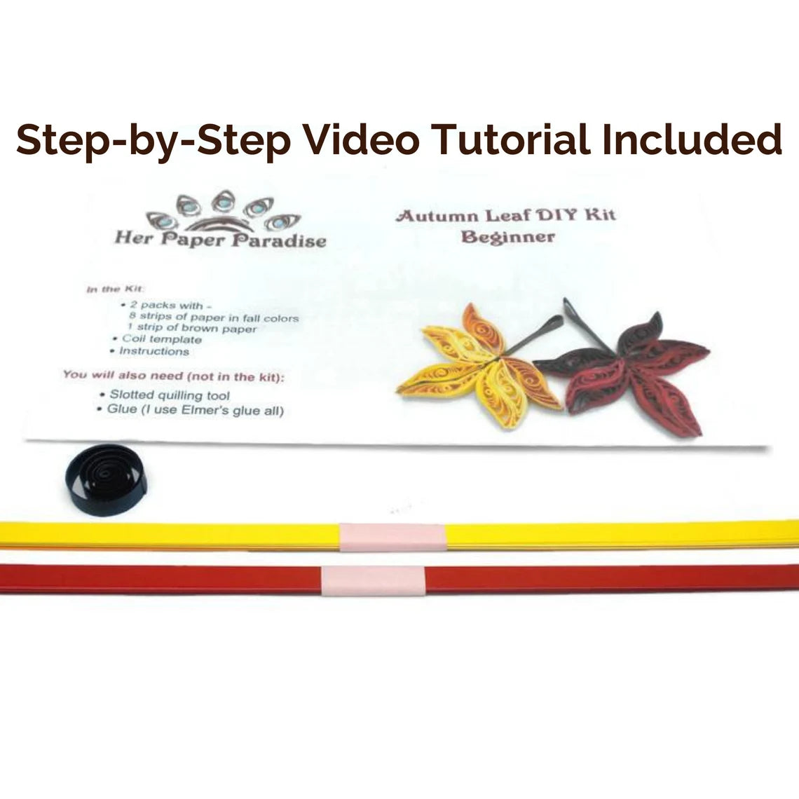 Quilling Autumn Leaves DIY kit with step-by-step tutorial by Her Paper Paradise