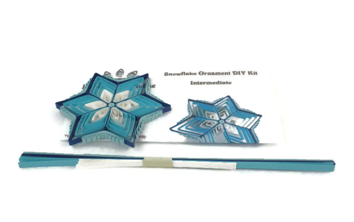 Quilling Blue Comb Snowflake Ornament DIY kit with step-by-step tutorial by Her Paper Paradise