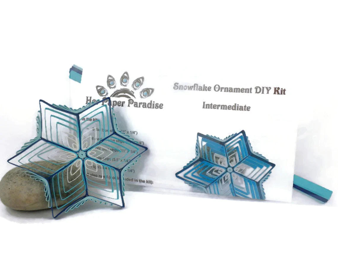 Quilling Blue Comb Snowflake Ornament DIY kit with step-by-step tutorial by Her Paper Paradise
