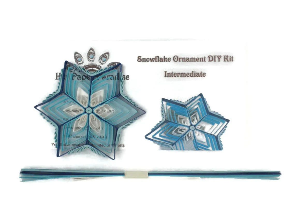 Quilling Blue Comb Snowflake Ornament DIY kit with step-by-step tutorial by Her Paper Paradise