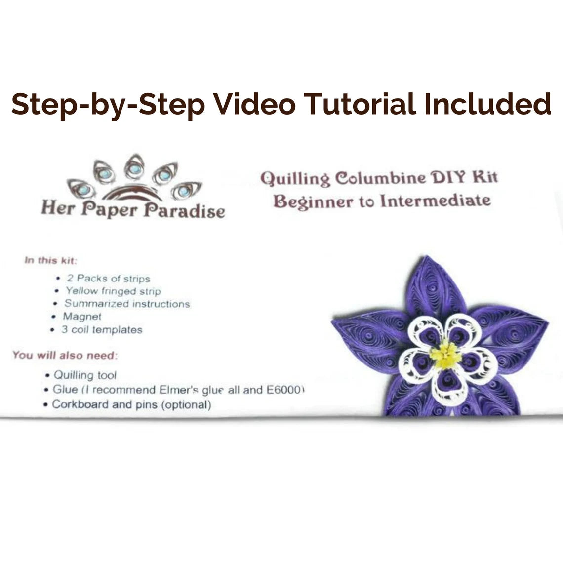 Quilling Columbine DIY fridge magnet kit with step-by-step tutorial by Her Paper Paradise