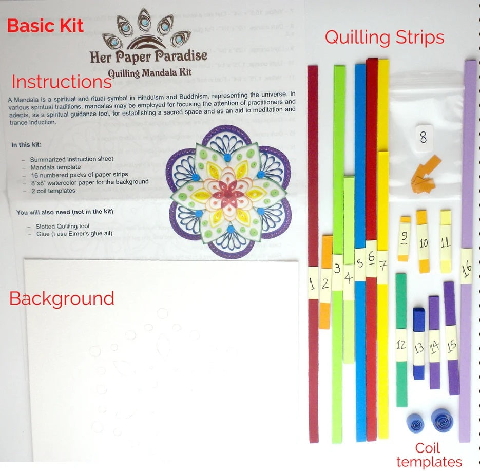 Quilling Mandala DIY kit with step-by-step tutorial by Her Paper Paradise