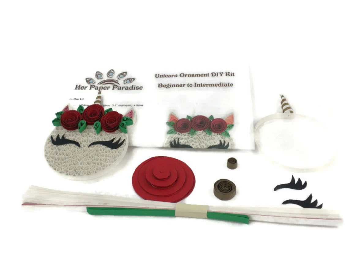 Quilling Unicorn Ornament DIY kit with step-by-step tutorial by Her Paper Paradise