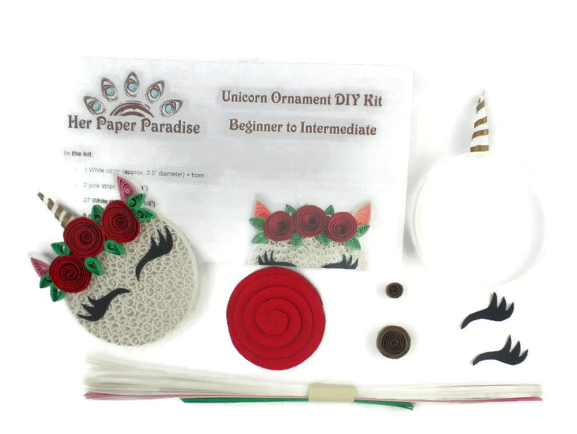 Quilling Unicorn Ornament DIY kit with step-by-step tutorial by Her Paper Paradise