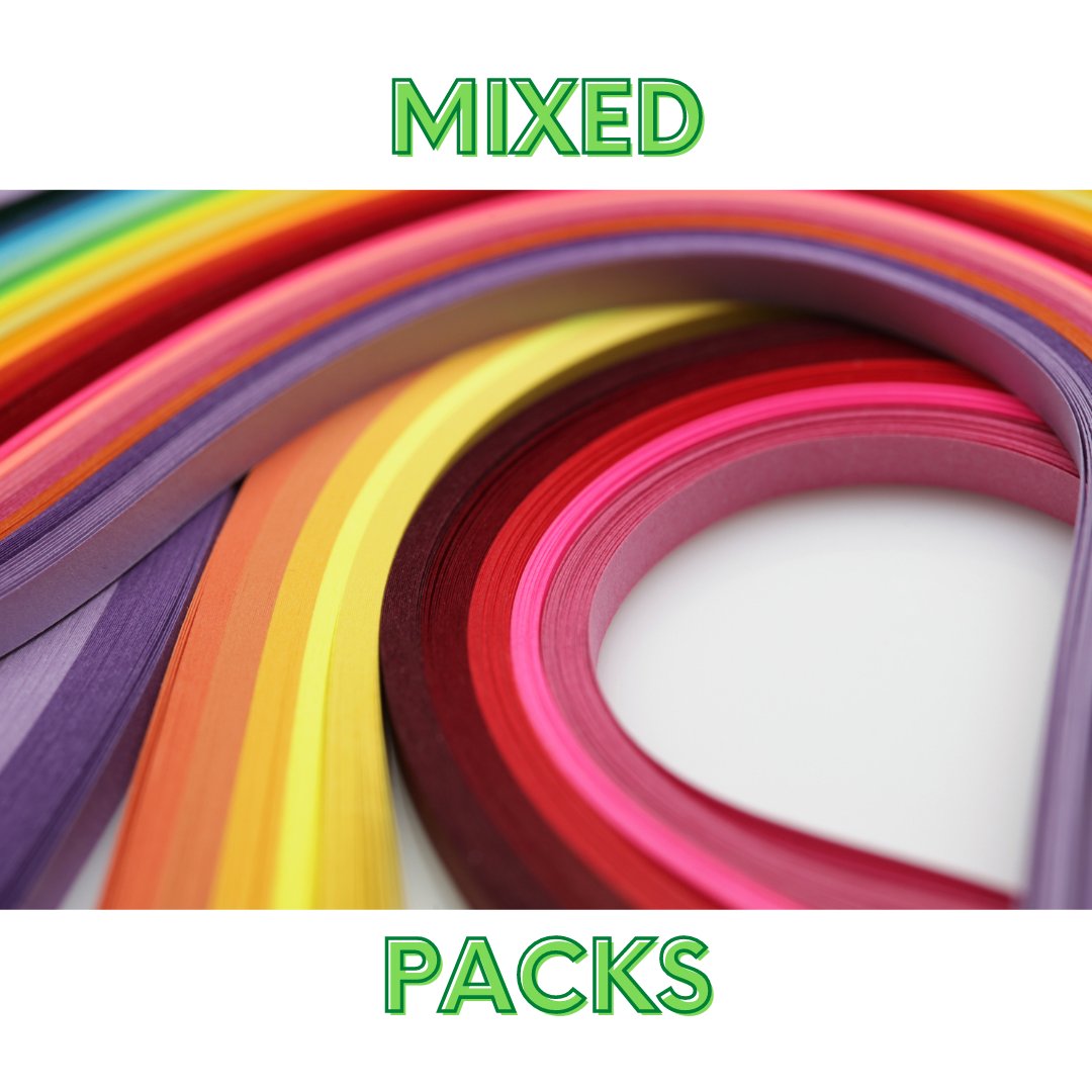 These packs contain a variety of solid color paper quilling strips and are grouped into different shades and themes.