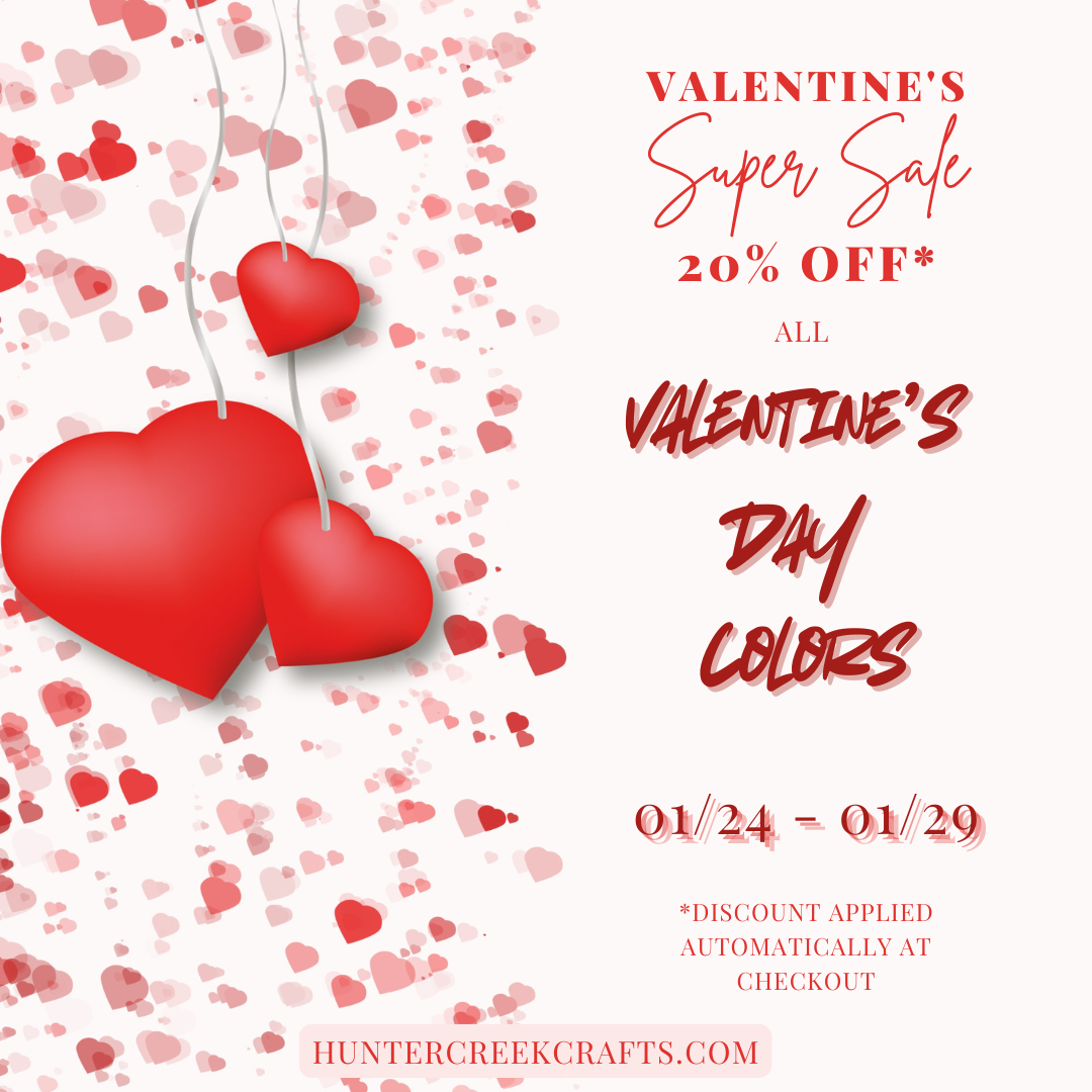 Promotional flyer for Valentine's Day sale with red hearts and text on a white background.