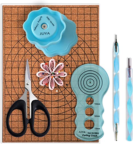 Juya Paper Quilling Kits with 30 Colors 600 Strips and 8 Tools (Width:5mm  with Glue, Blue Tools)