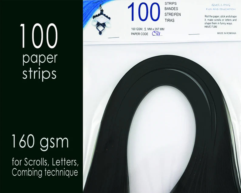 Lively Paper Creations C91 - Black - Cardstock Solid Color Quilling Paper Strips