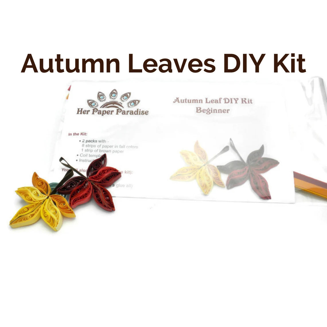 Quilling Autumn Leaves DIY kit with step-by-step tutorial by Her Paper Paradise