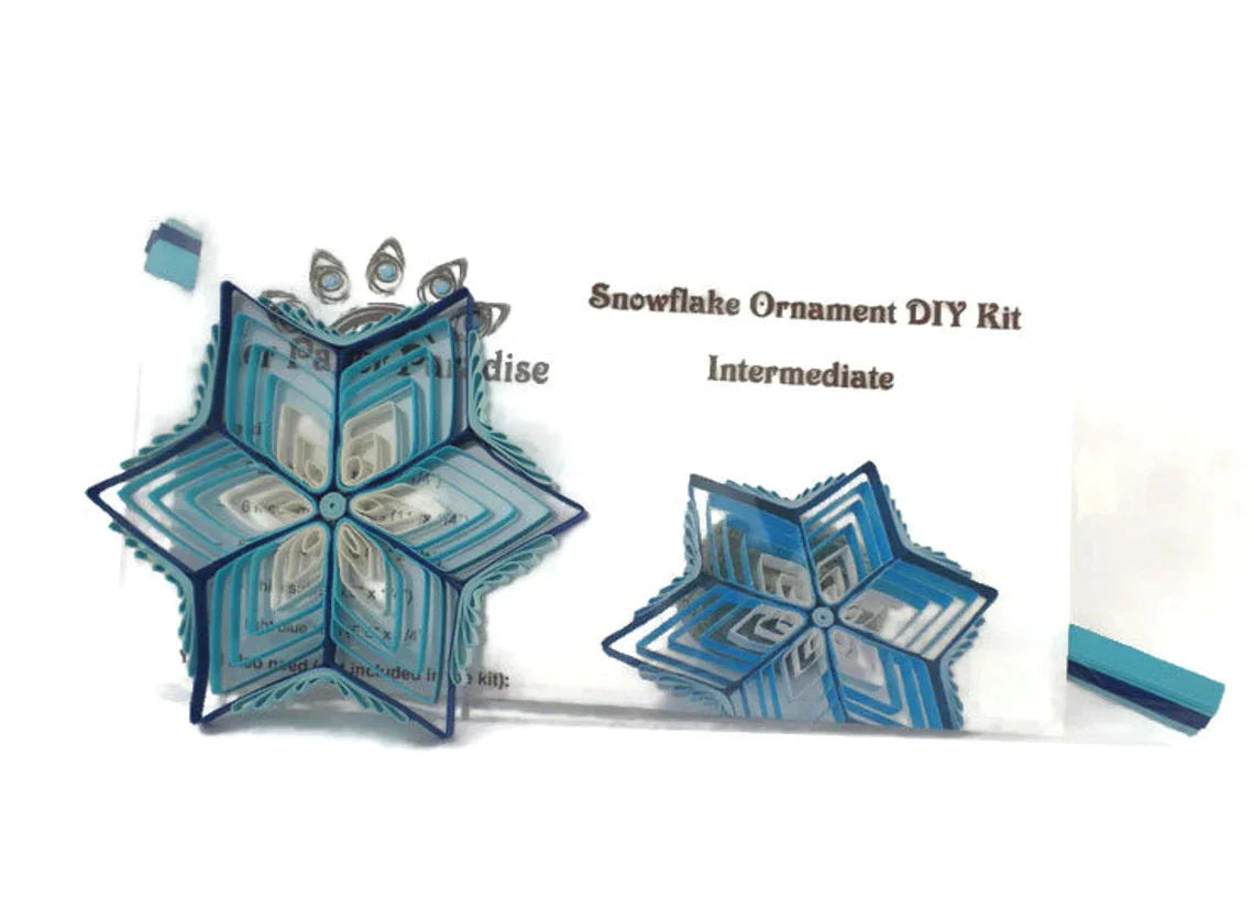 Quilling Blue Comb Snowflake Ornament DIY kit with step-by-step tutorial by Her Paper Paradise