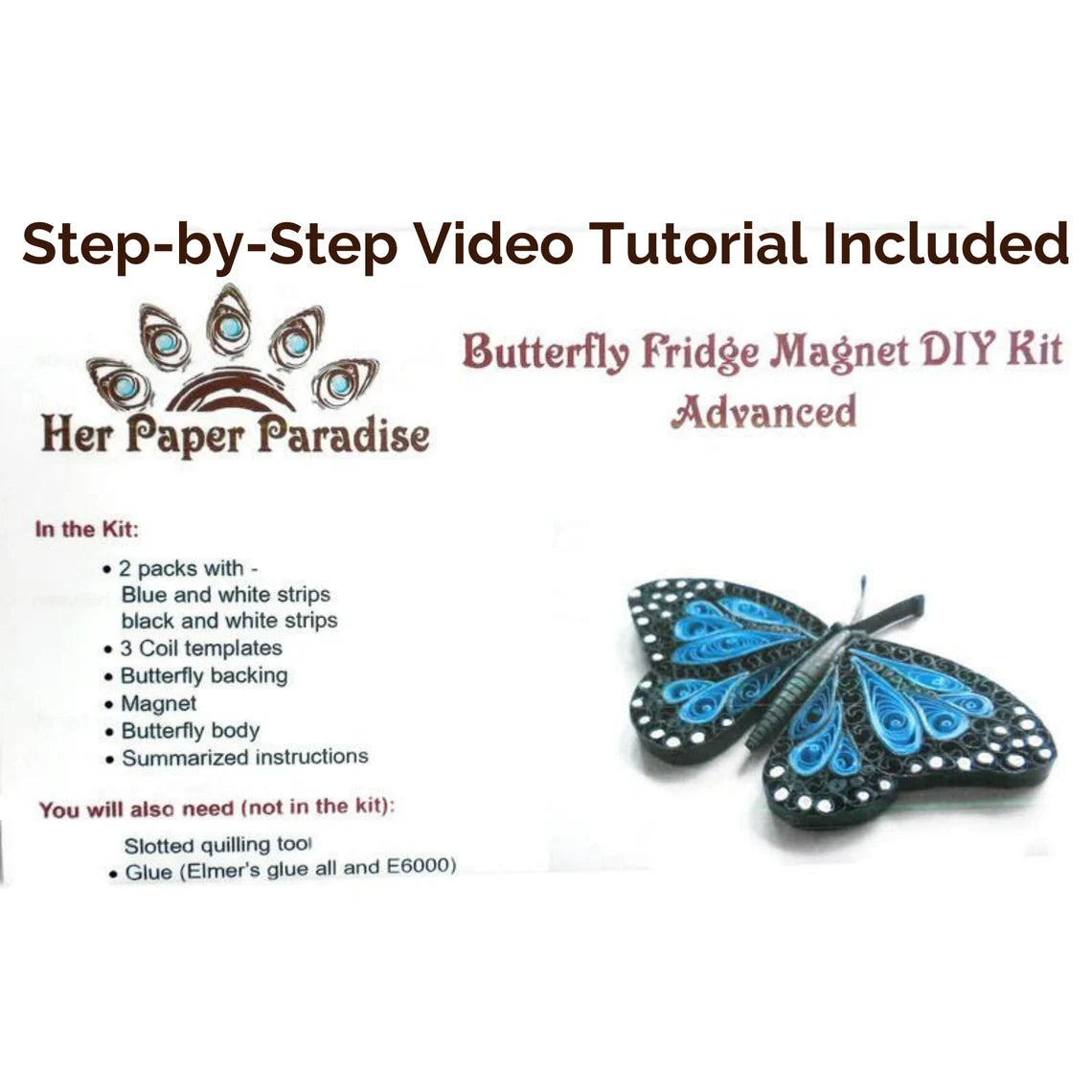 Quilling Butterfly DIY fridge magnet kit with step-by-step tutorial by Her Paper Paradise
