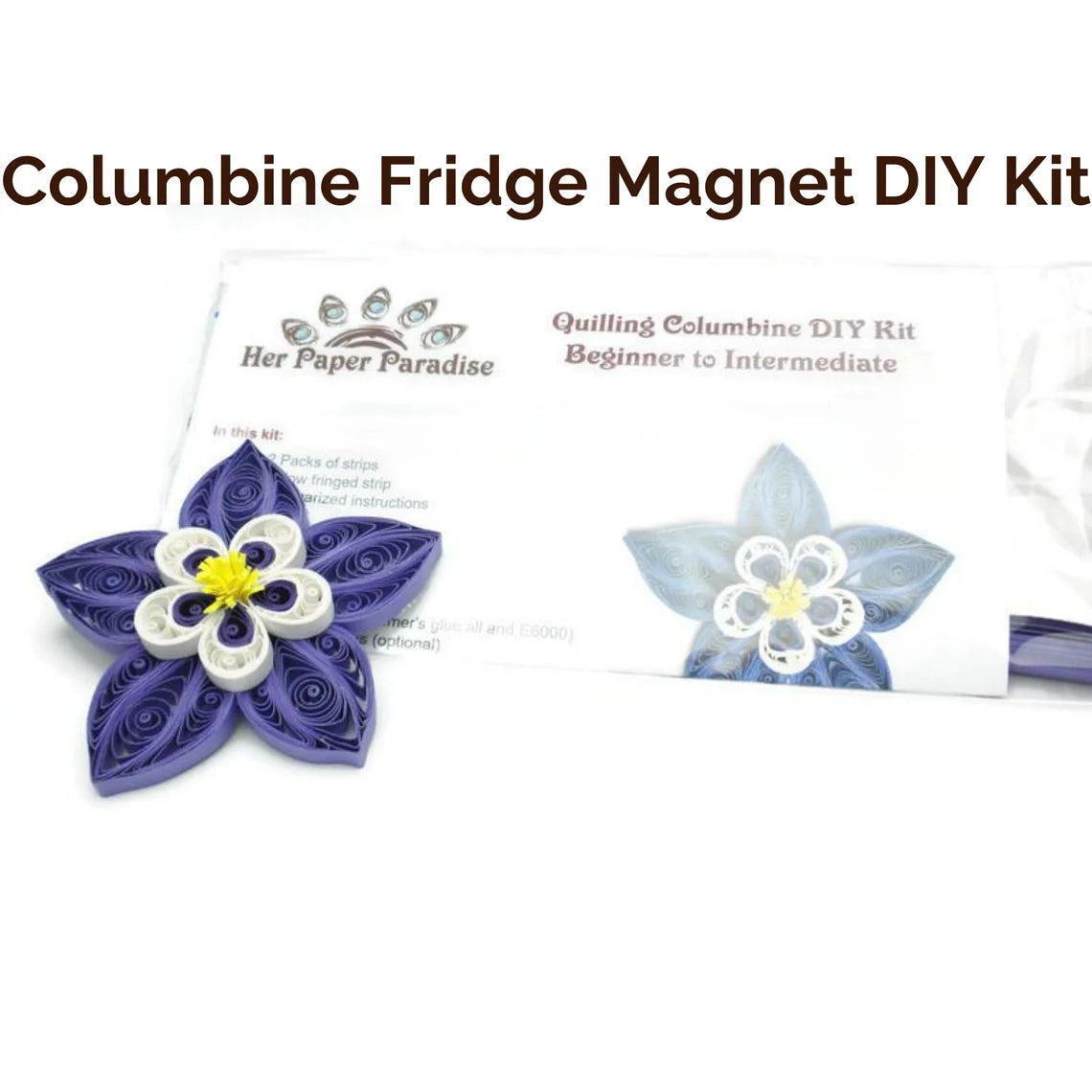 Quilling Columbine DIY fridge magnet kit with step-by-step tutorial by Her Paper Paradise