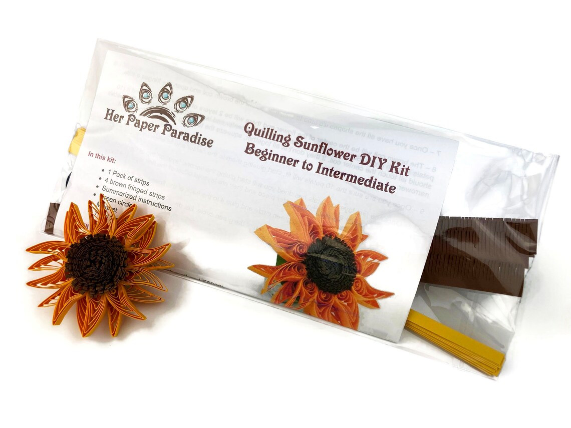 Quilling Sunflower DIY fridge magnet kit with step-by-step tutorial by Her Paper Paradise