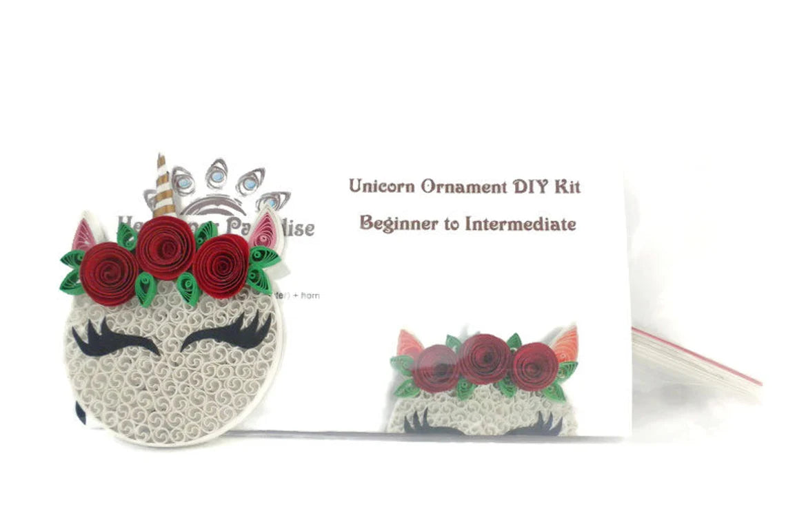 Quilling Unicorn Ornament DIY kit with step-by-step tutorial by Her Paper Paradise