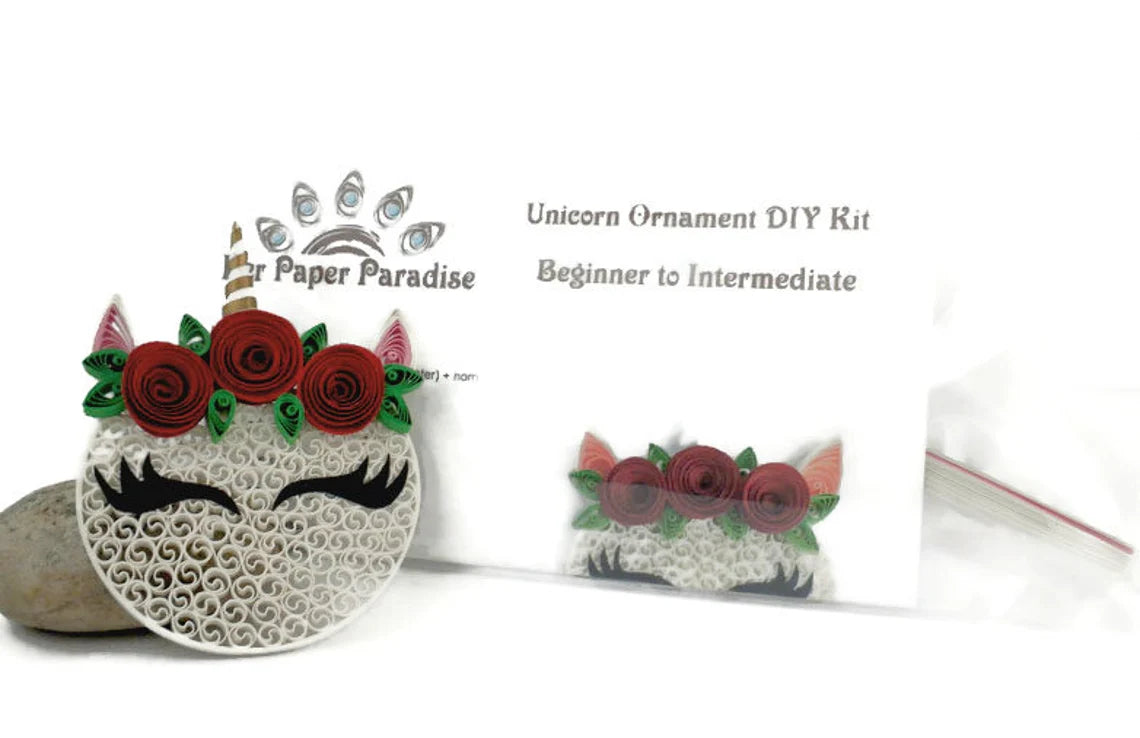 Quilling Unicorn Ornament DIY kit with step-by-step tutorial by Her Paper Paradise